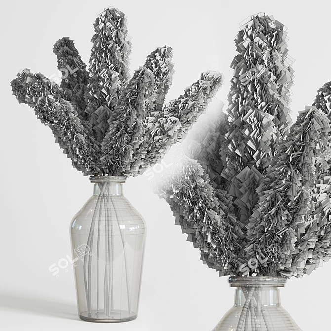 Pampas Dry Plant Bouquet in Glass Vase 3D model image 2