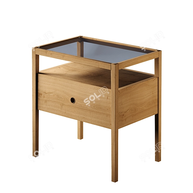 Sleek Oak Spindle Bedside Table 3D model image 2