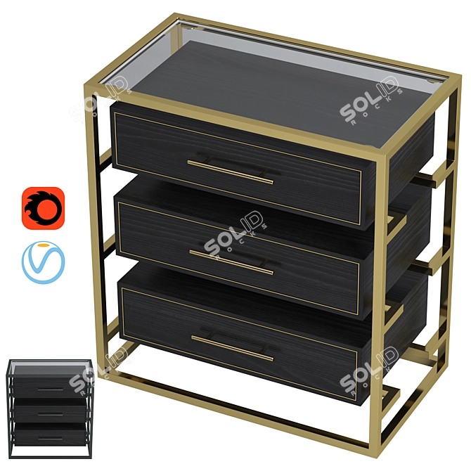 Elegant Black and Gold Bedside Table 3D model image 1