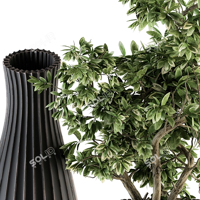 Elegant Green Branch Bouquet: Black & Gold 3D model image 3