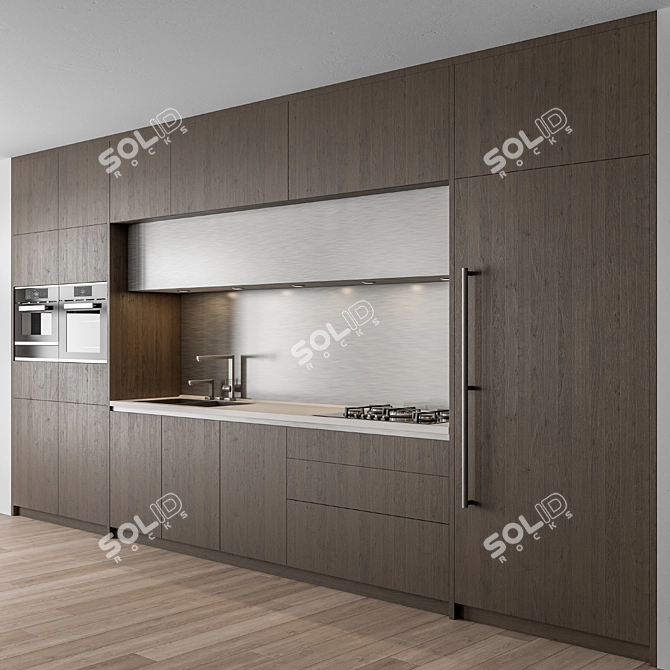 Modern Metal Wood Kitchen Cabinet 3D model image 1