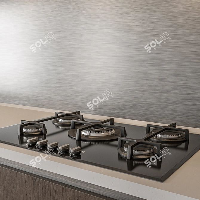 Modern Metal Wood Kitchen Cabinet 3D model image 2