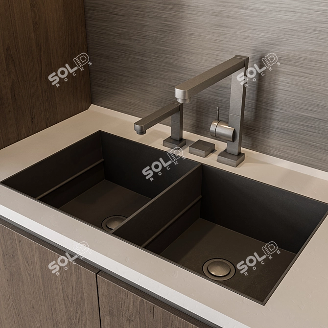 Modern Metal Wood Kitchen Cabinet 3D model image 3