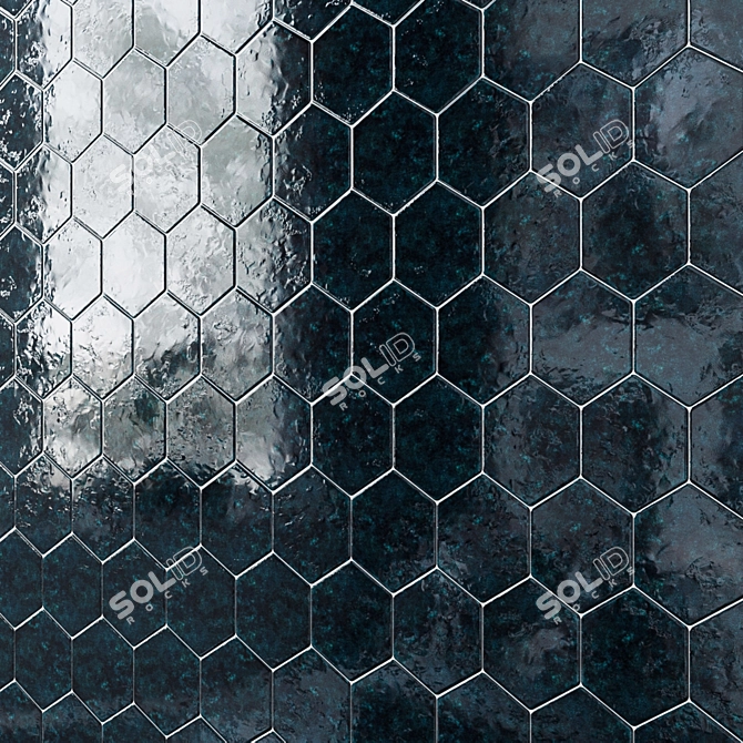 Elegant Esamarine Hexagon Ceramic Tiles 3D model image 4