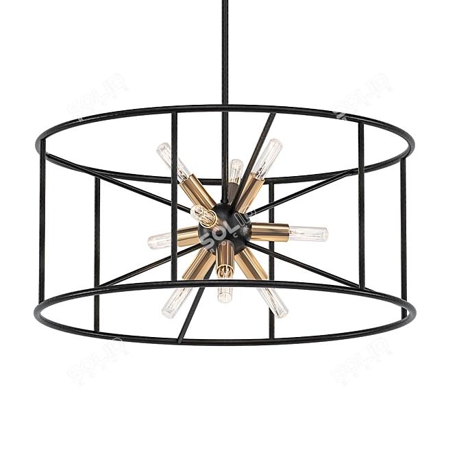 Elegant Black 9-Light Pendant 3D model image 1