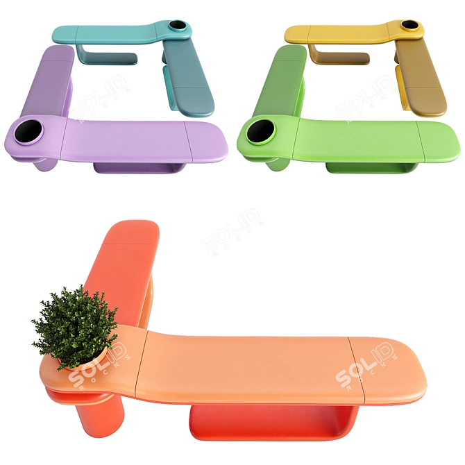 Modern Style Outdoor Bench with Flower Bed 3D model image 2