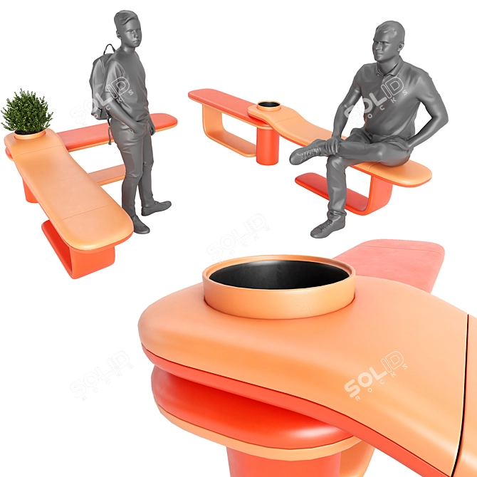 Modern Style Outdoor Bench with Flower Bed 3D model image 3