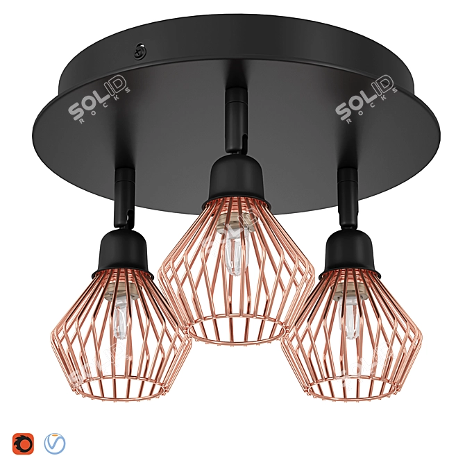 Volga 3-Light Copper Ceiling Lamp 3D model image 1