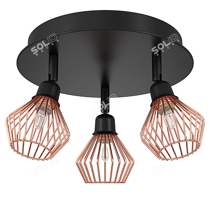 Volga 3-Light Copper Ceiling Lamp 3D model image 2