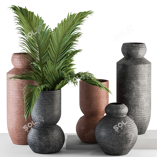 Elegant Vase & Plant Duo 3D model image 1