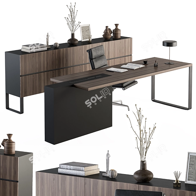 Wood and Black Manager Desk 3D model image 1