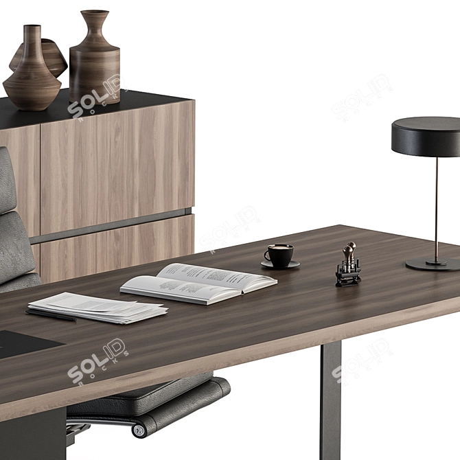Wood and Black Manager Desk 3D model image 3