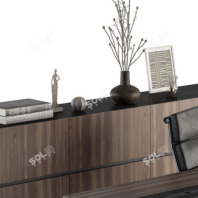 Wood and Black Manager Desk 3D model image 4