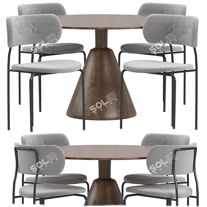 Rustic Reclaimed Wood Dining Set 3D model image 1