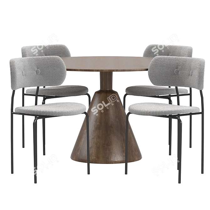 Rustic Reclaimed Wood Dining Set 3D model image 2