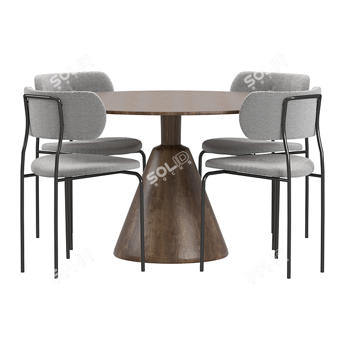 Rustic Reclaimed Wood Dining Set 3D model image 3