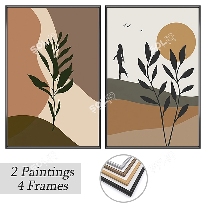 Modern Art Paintings Set with Multiple Frame Options 3D model image 1