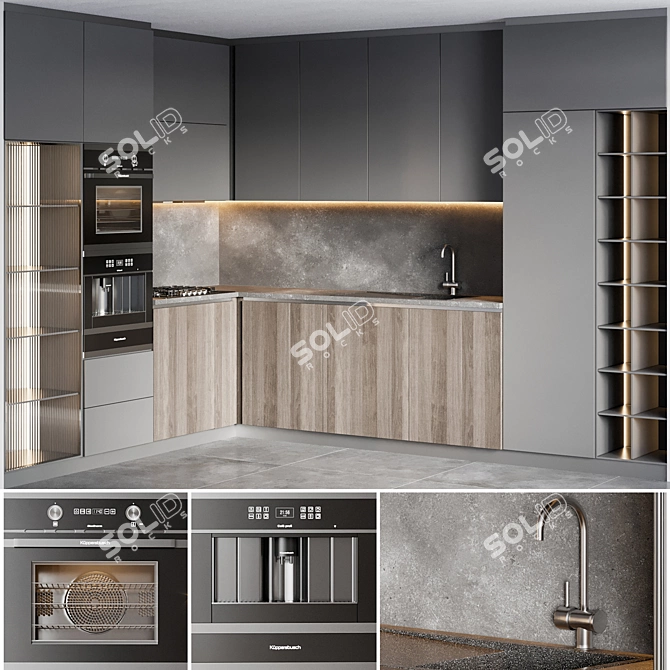 Modern Kitchen 014: High-Quality, V-Ray & Corona Compatible 3D model image 1