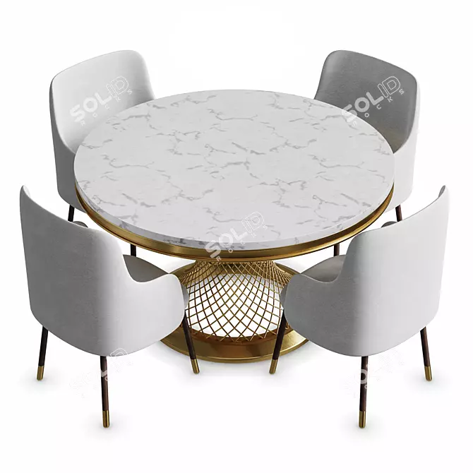 Golden Marble Dining Table 3D model image 4