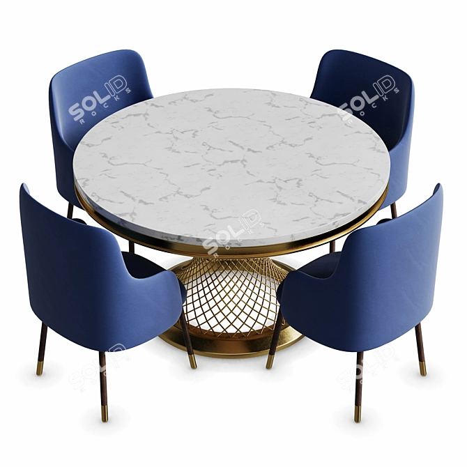 Golden Marble Dining Table 3D model image 1