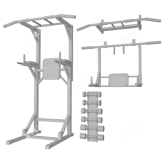 3-in-1 Wall Mounted Bar & Dumbbells 3D model image 6