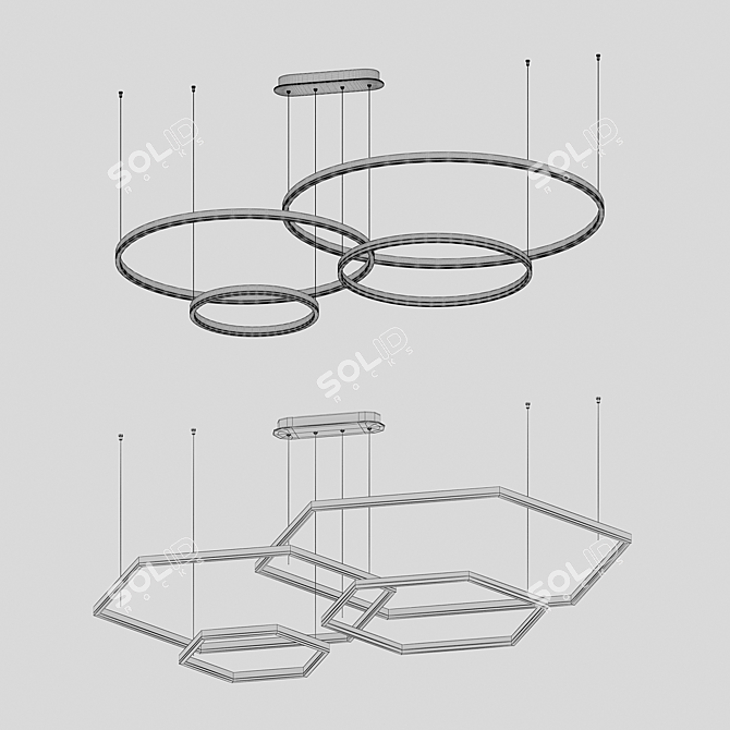 Black Metal Acrylic LED Suspension Thor 3D model image 2