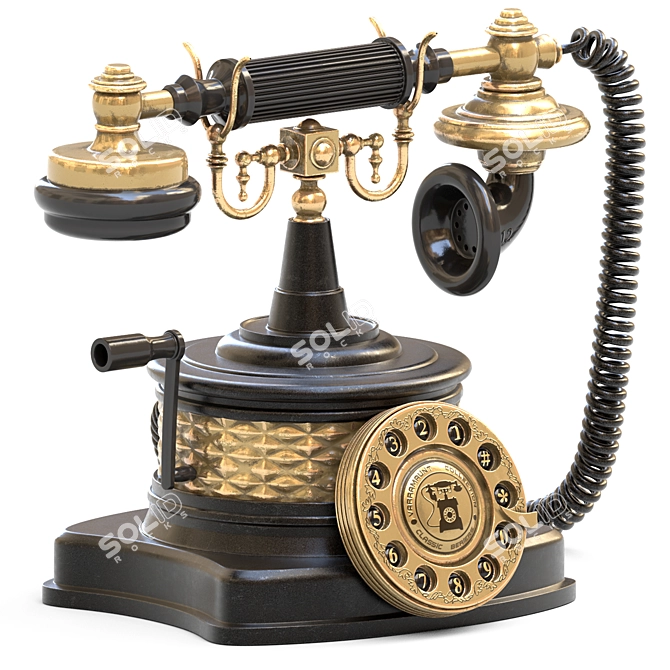 Vintage Brass Accents Telephone 3D model image 3