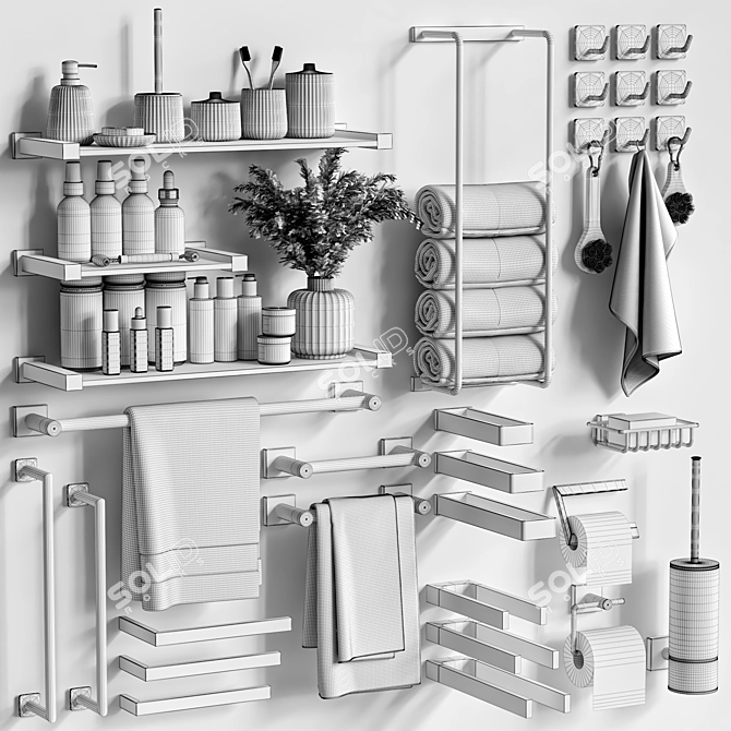 Modern Bathroom Accessories Set 3D model image 7
