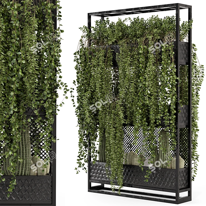 Modern Metal Stand with Hanging Indoor Plants 3D model image 1