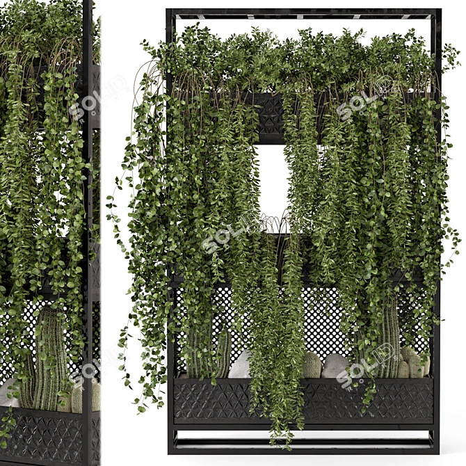 Modern Metal Stand with Hanging Indoor Plants 3D model image 2