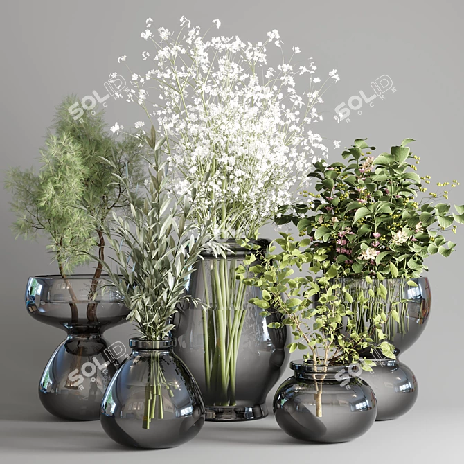 Glass Vase Bouquet Collection 3D model image 1