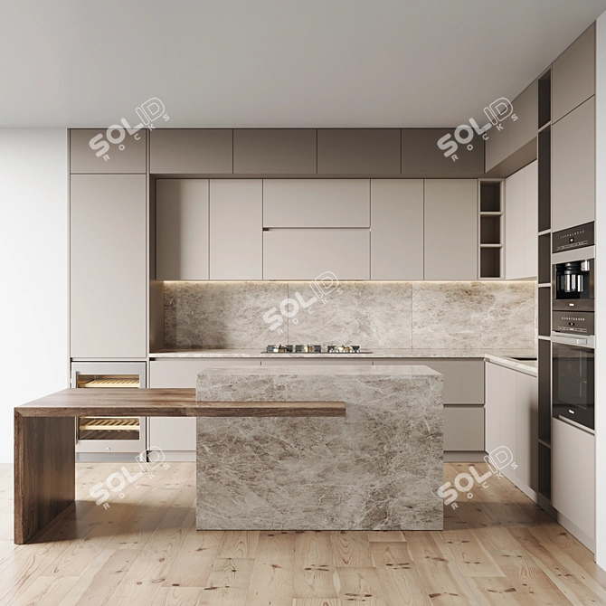 Modern Kitchen Set - Gas Hob, Oven, Coffee Machine, Wine Fridge 3D model image 1