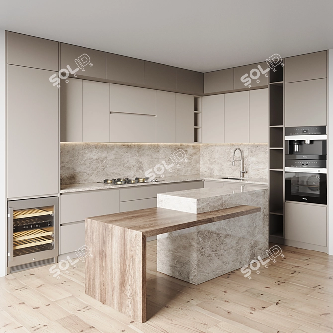 Modern Kitchen Set - Gas Hob, Oven, Coffee Machine, Wine Fridge 3D model image 2