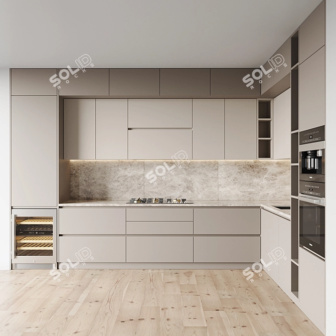 Modern Kitchen Set - Gas Hob, Oven, Coffee Machine, Wine Fridge 3D model image 3