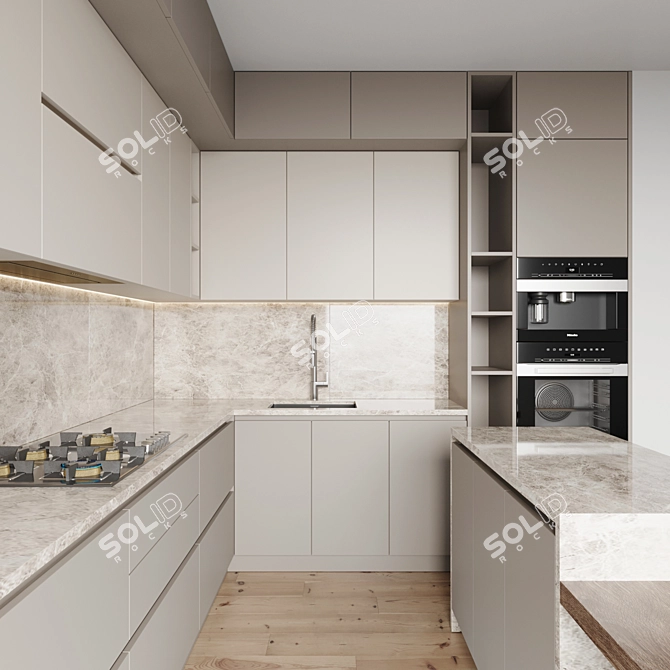 Modern Kitchen Set - Gas Hob, Oven, Coffee Machine, Wine Fridge 3D model image 4