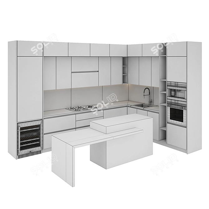 Modern Kitchen Set - Gas Hob, Oven, Coffee Machine, Wine Fridge 3D model image 6