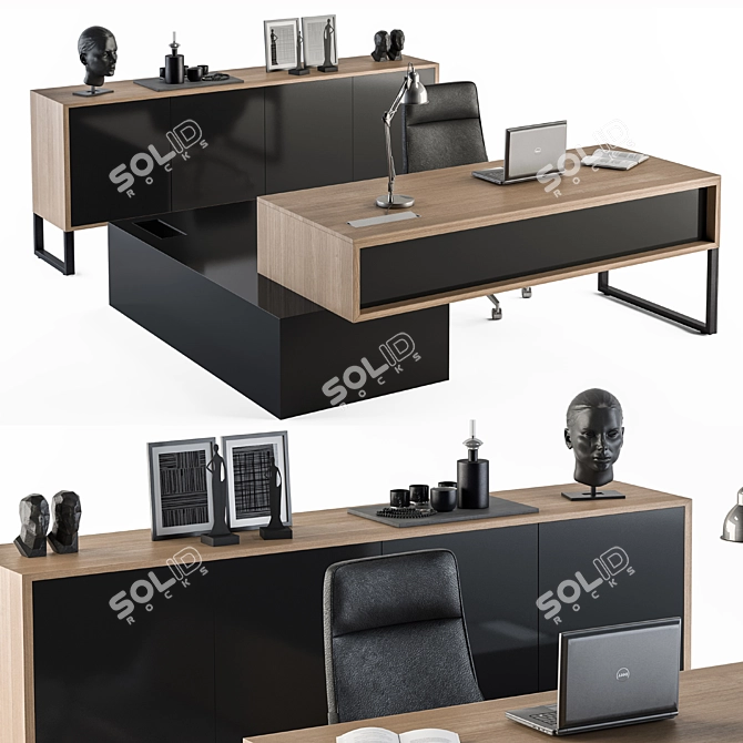 Wood and Black Manager Desk - Office Furniture 3D model image 1