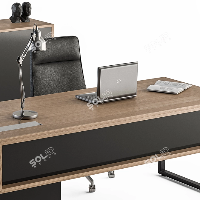 Wood and Black Manager Desk - Office Furniture 3D model image 3