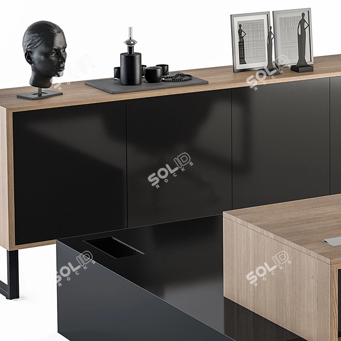Wood and Black Manager Desk - Office Furniture 3D model image 4