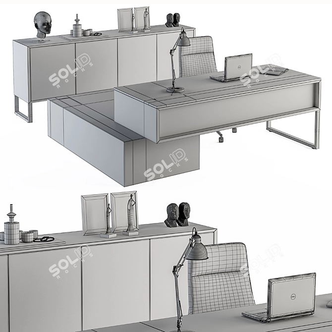 Wood and Black Manager Desk - Office Furniture 3D model image 6