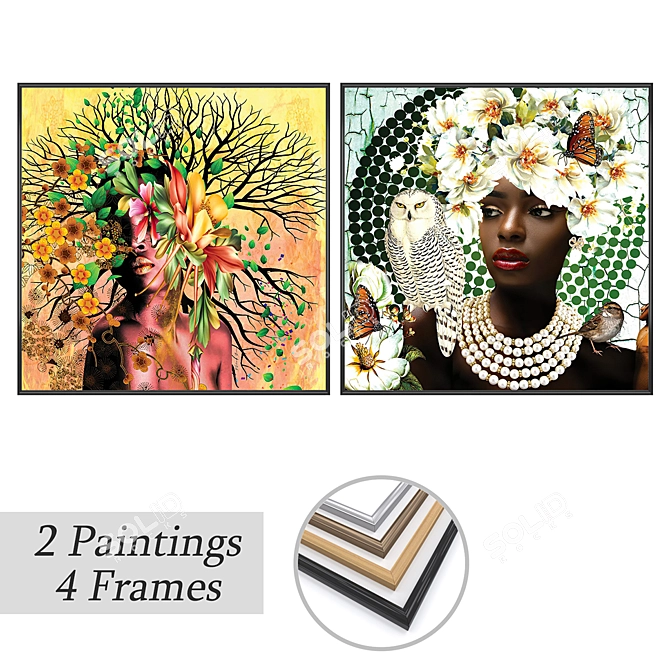 Artistic Masterpieces: 2 Paintings with 4 Frame Options 3D model image 2