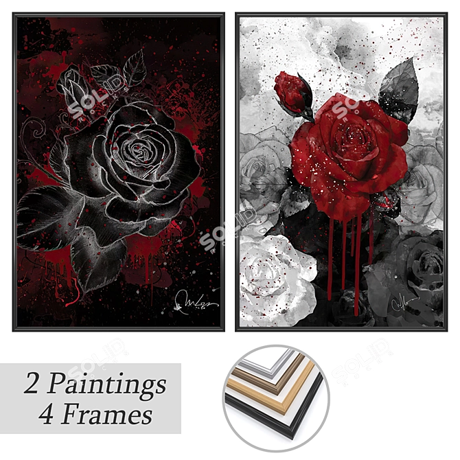 Elegant Art Set with Frames 3D model image 1