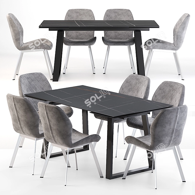 Modern Grey Dining Set 3D model image 1