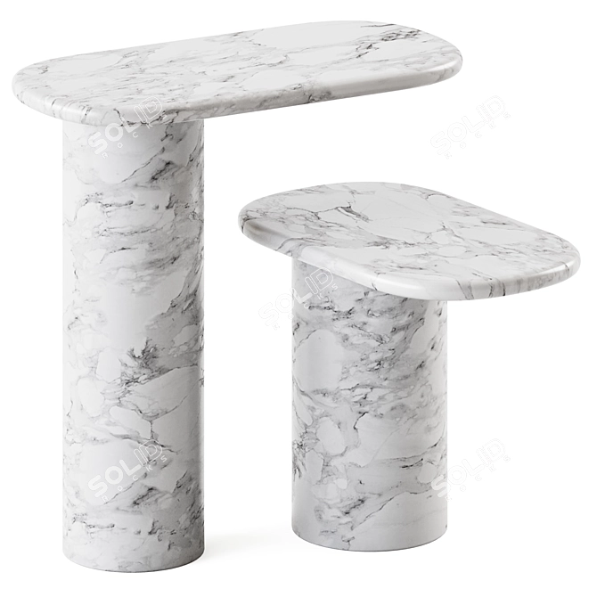 Sleek Nero Marquina Marble End Table 3D model image 2