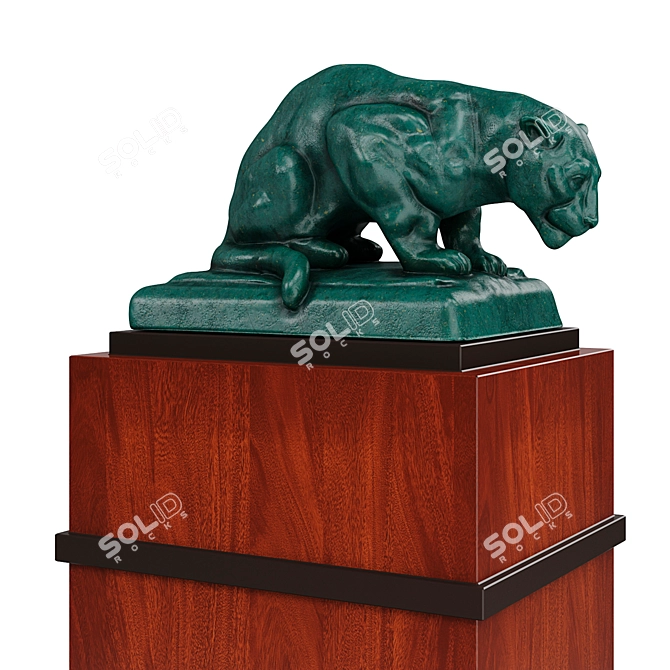 Elegant Jaguar Wood Statue 3D model image 1