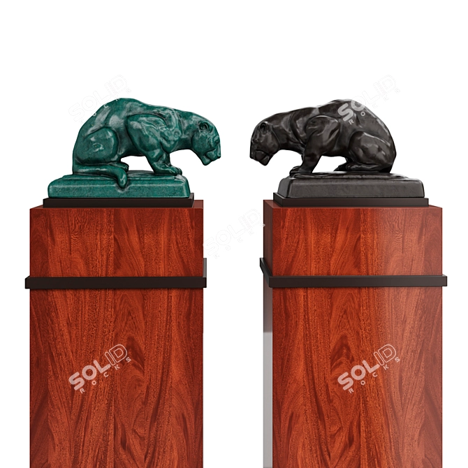 Elegant Jaguar Wood Statue 3D model image 2
