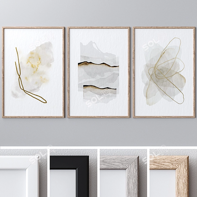 Elegant Wall Art Set - 4 Frames 3D model image 1