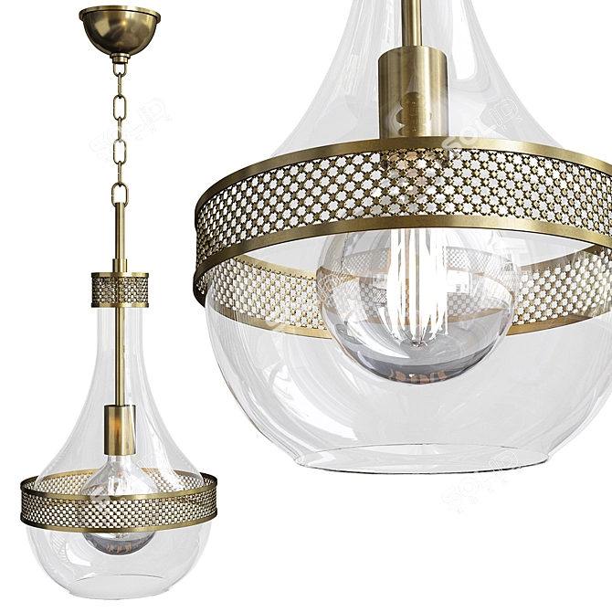 Elegant Aged Brass Pendant Light 3D model image 1