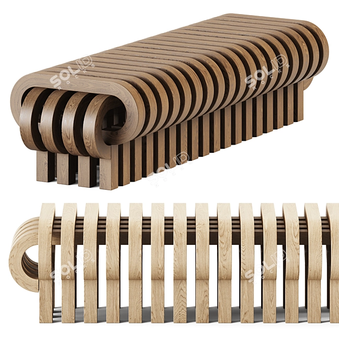 Elegant Wooden Bench - Tamga 3D model image 1
