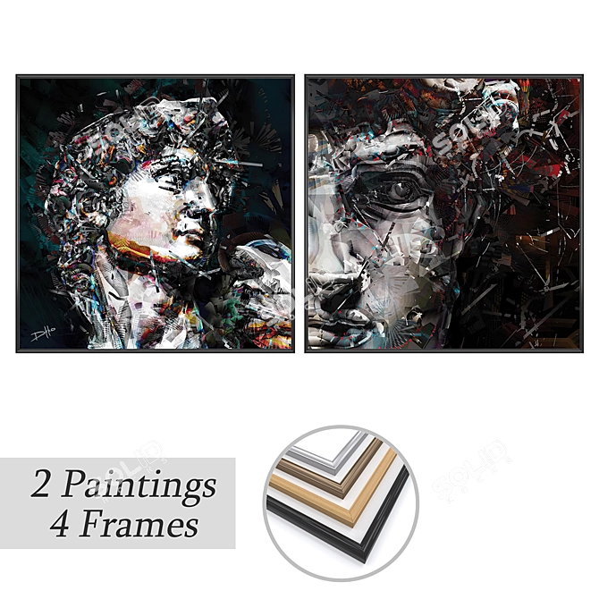 Elegant Paintings: Set of 2 with 4 Frame Options 3D model image 1